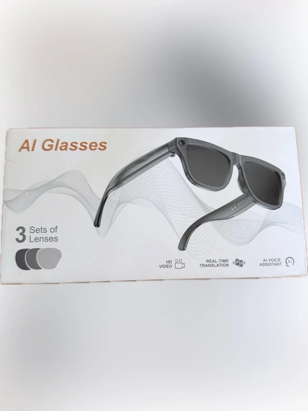 AI Smart Glasses - Black Sunglasses w/2 extra sets of lenses